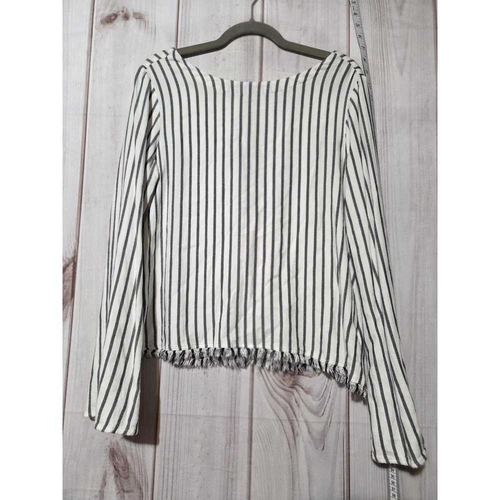 Cloth & Stone Shirt Womens Small White Black Striped Button Front Fringe Hem
